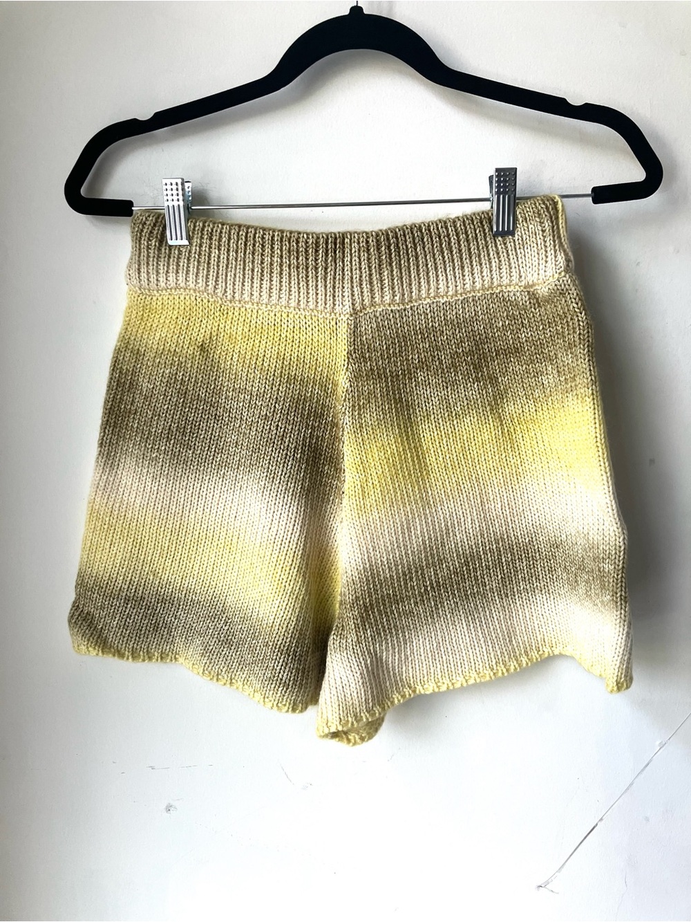 Something Navy Knit Stripe High Waist Shorts moss green yellow ombre
